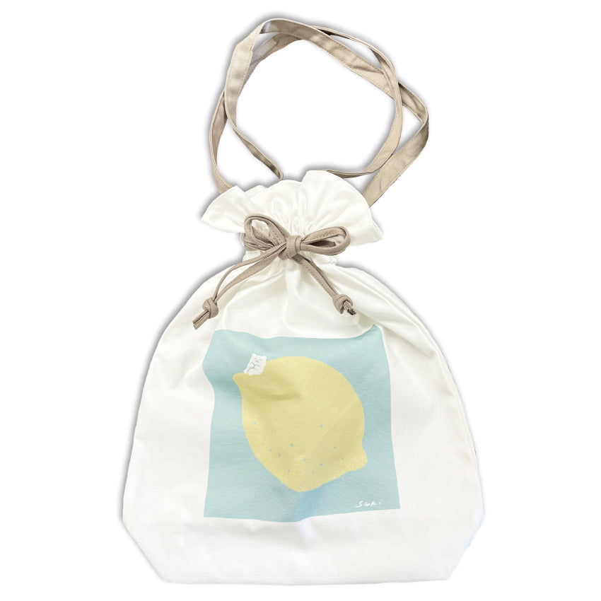 すこやかシロクマ 巾着バッグ/かわしまさき