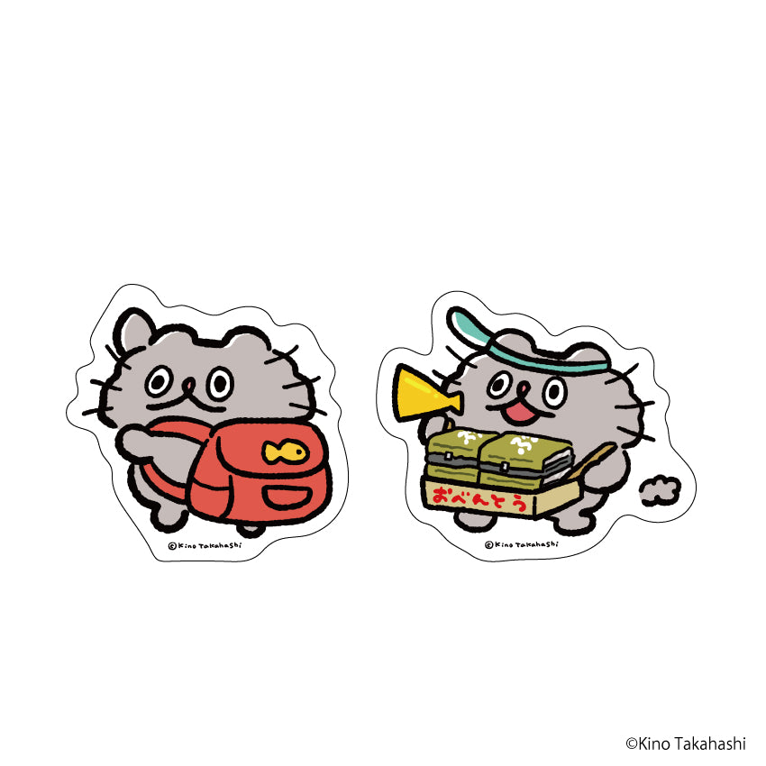 ダイカットステッカー(2枚入り)「ねこのぶーちゃん」01/いってきますぶーちゃん&売り子ぶーちゃん/高橋きの